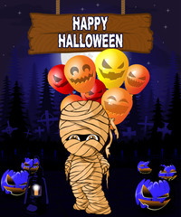 Halloween Design template with mummy with balloons.