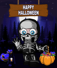 Fototapeta na wymiar Halloween Design template with boy in a suit skeleton.