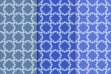 Set of floral ornaments. Blue vertical seamless patterns