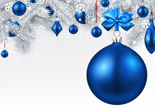 Background with blue 3d Christmas ball.