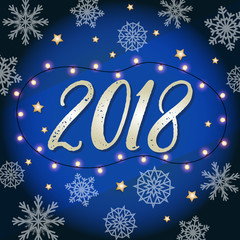 Happy new year 2018, vector illustration, greetings card design template