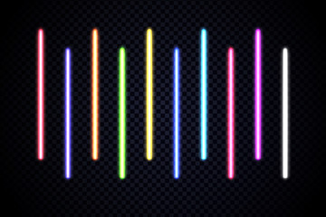 Colorful set of vivid laser rays. Vector illustration