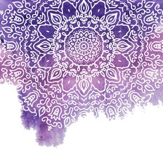 Watercolor paint background with white hand drawn round doodles and mandalas. design of backdrop