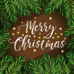 Merry Christmas vector illustration with Christmas Tree Branches. Greetings card design template