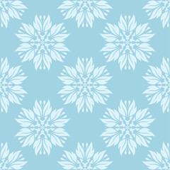 White floral seamless design on blue background