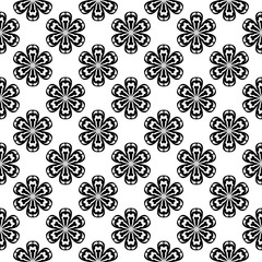 Black floral seamless pattern on white background