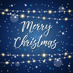 Fototapeta na wymiar Merry Christmas vector illustrations with Christmas lights and stars. Greetings card design template