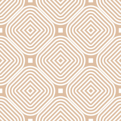 Beige and white geometric ornament. Seamless pattern