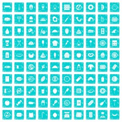 100 delicious dishes icons set grunge blue