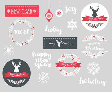 Set of Winter Christmas icons, elements and illustrations