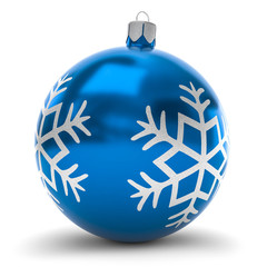 blaue Weihnachtskugel mit Schneeflocke