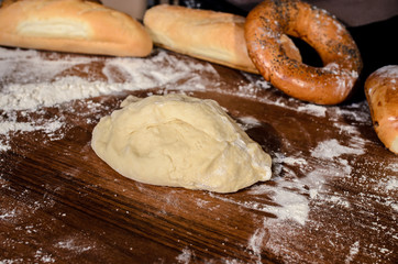 Kneading dough for bread baking.