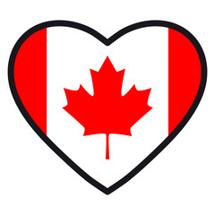 Flag of Canada in the shape of Heart with contrasting contour, symbol of love for his country, patriotism, icon for Independence Day.