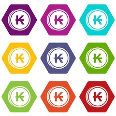 Coins lao kip icon set color hexahedron