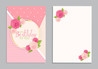 Abstract Happy Birthday Background Card Template with Flowers Vector Illustration