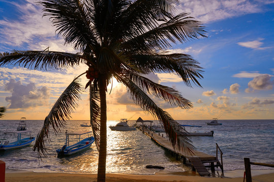 Riviera Maya sunrise pier Caribbean Mexico
