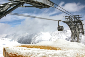 Obraz premium winter landscape and desk of free space 