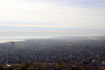 the view from the mountains in Kirovsky district of Volgograd Russia in a Sunny morning