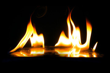 Burning fire on black background.