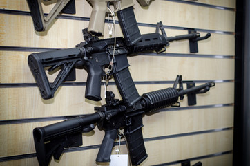 Gun wall rack with rifles