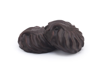 Marshmallow in chocolate on a white background