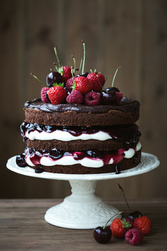 Chocolate layer cake with fresh berries