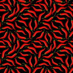 red chilli pepper seamless pattern on black background