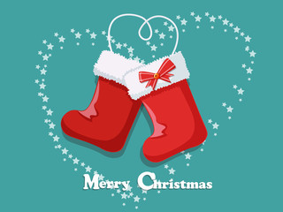 Merry Christmas sock isolated on background. Happy New Year and decoration element