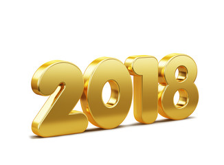 New 2018 year golden inscription isolated on white background. 3D rendered Illustration for advertising.