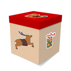 Large gift box for Christmas. Stickers the deer and surprises.