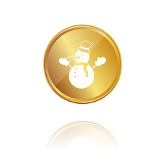 Schneemann - Gold Münze mit Reflektion