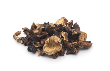 Dried mushrooms on a white background
