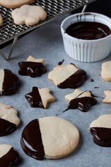 Cookies with melted chocolate, fondue chocolate