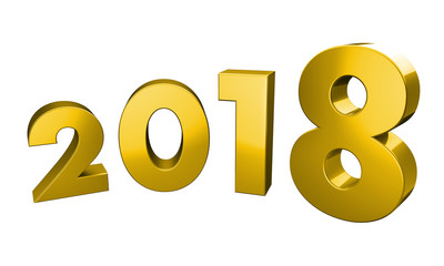 Gold 2018 3D Illustration, isolated on a white background