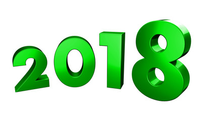 Green 2018 3D Illustration, isolated on a white background