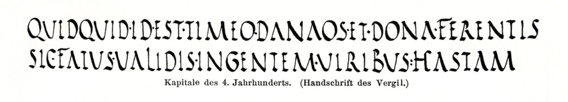 Roman square capitals, text of Virgil, 4th century (from Meyers Lexikon, 1896, 13/420/421)