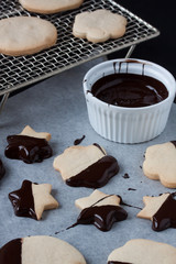 Cookies with melted chocolate, fondue chocolate