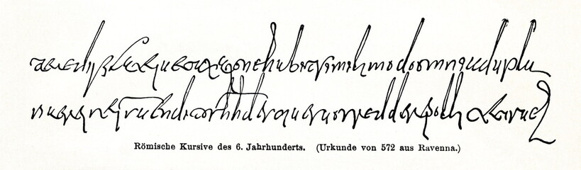 Roman cursive, 572 (from Meyers Lexikon, 1896, 13/420/421)