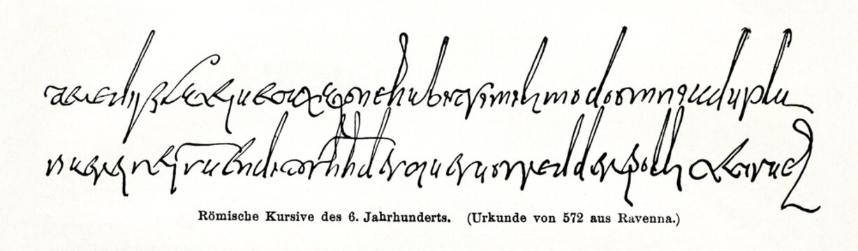 Roman cursive, 572 (from Meyers Lexikon, 1896, 13/420/421)
