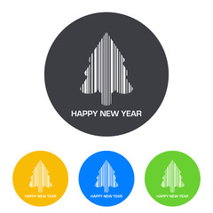 Icono plano codigo de barras arbol HAPPY NEW YEAR en circulo varios colores