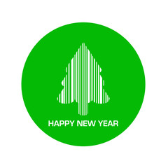 Icono plano codigo de barras arbol HAPPY NEW YEAR en circulo verde