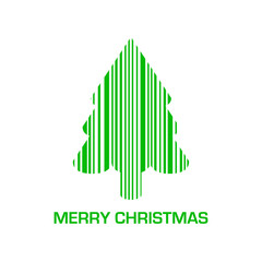 Icono plano codigo de barras Merry Christmas arbol verde en fondo blanco