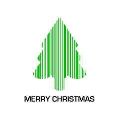 Icono plano codigo de barras Merry Christmas negro arbol verde en fondo blanco