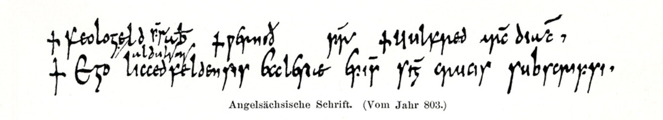 Script of Anglo-Saxon England (part of insular script), 803 (from Meyers Lexikon, 1896, 13/420/421)