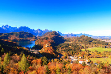 Mountain lake and  view to Bavarian Alps