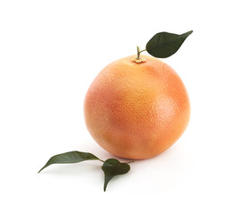 Grapefruit with green leaves on a white background