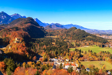 Mountain lake and  view to Bavarian Alps - obrazy, fototapety, plakaty