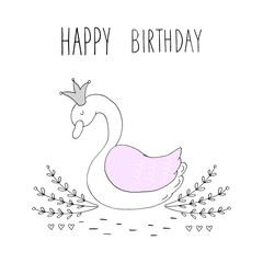 beautiful swan princess, doodle illustration