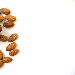 Almonds Scattered Isolated on White Background Top View Square