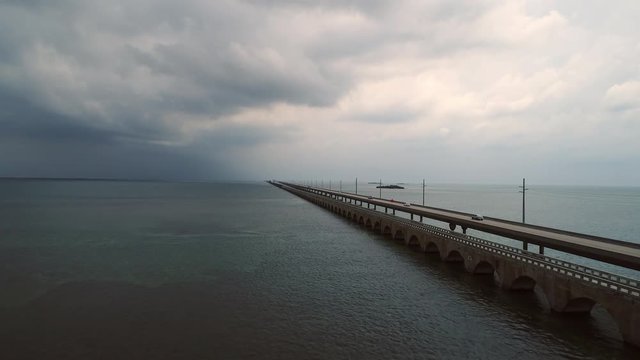 Long bridge in Florida Keys, aerial footage.